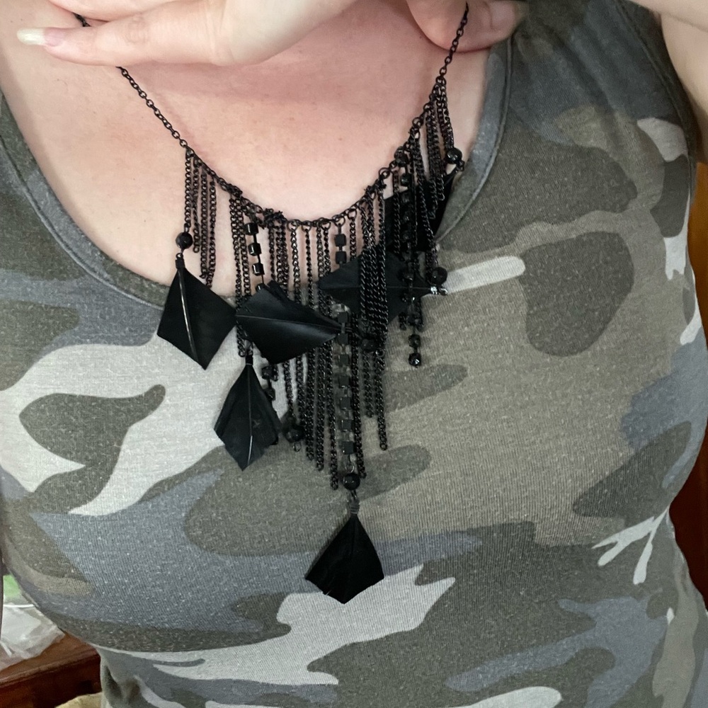 Black Cascading Fringe Necklace Gothic Statement Jewelry nwt